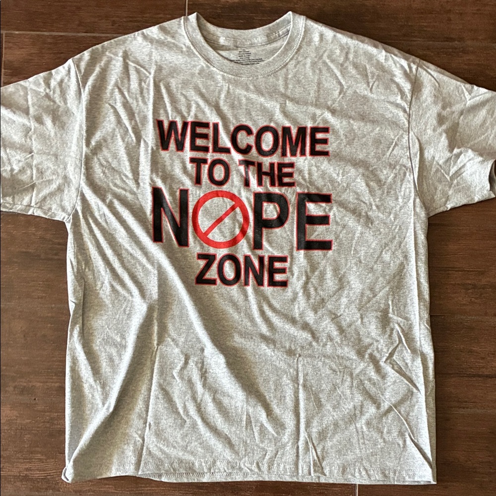 NWT Gray Graphic T-Shirt with Red and Black Print